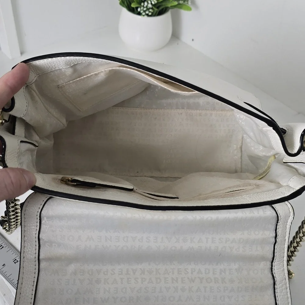Kate Spade Cement Black Leather Shoulder Purse Chain Strap Magnetic Flap Closure